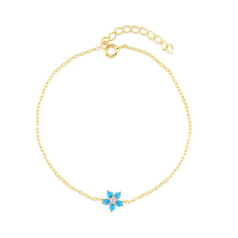 S925 Sterling Silver Personalized Creative Flower Turquoise Temperament Bracelet Style Wear Jewelry