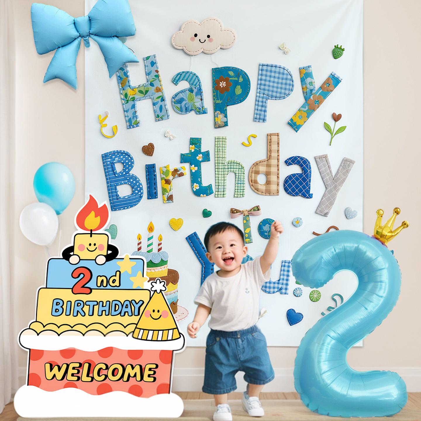 2nd Birthday Backdrop: Little Girl Party Decoration & Photo Props Birthday Cloth Backdrop, Flat Non-3D