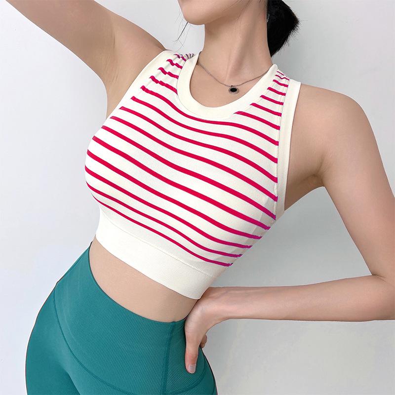 

Спортивный бюстгальтер с мягкой подкладкой и полосатым дизайном для йоги и фитнеса M (recommended 100-115 jin) красный