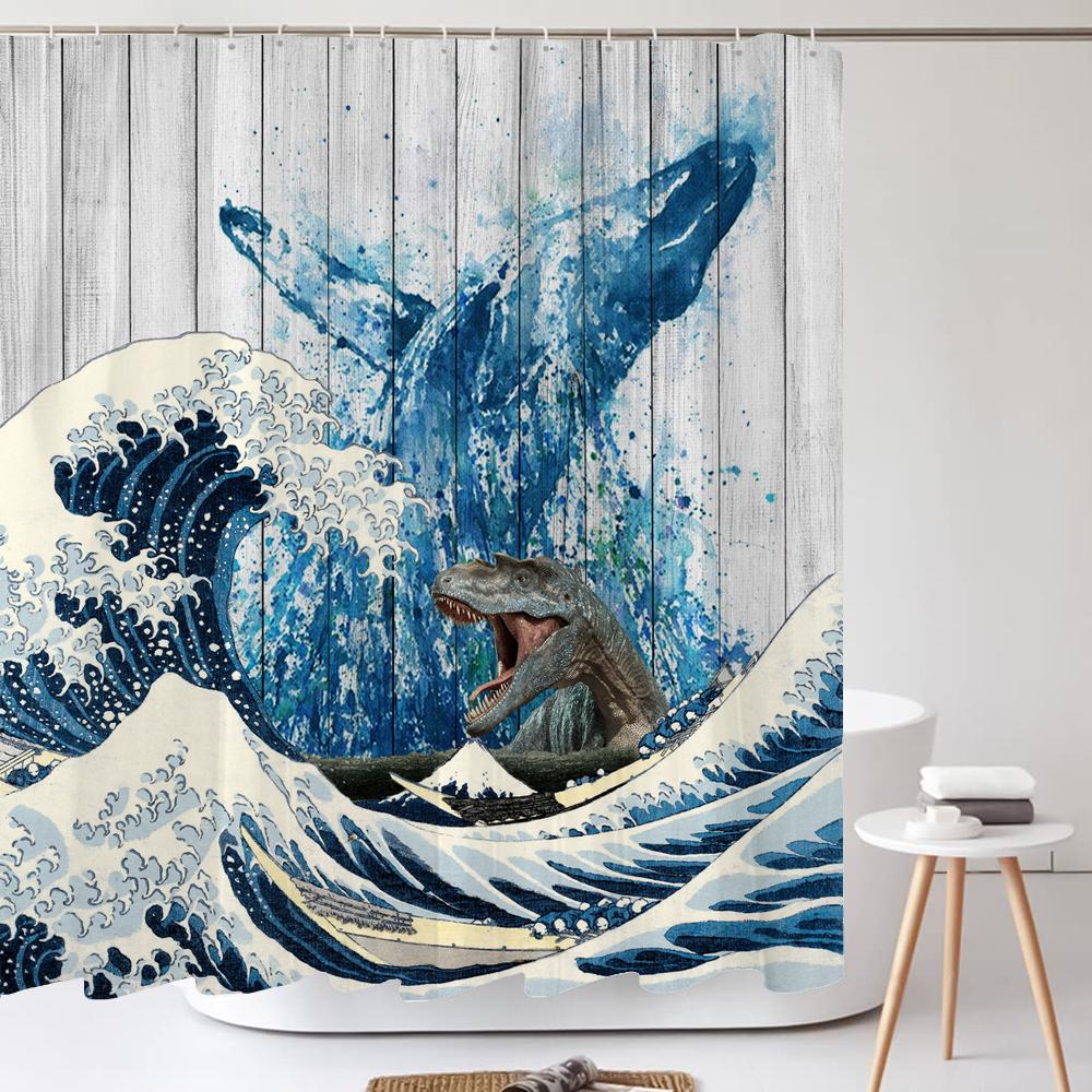 Lustiger Hund Dinosaurier Wasserdichter Polyester Duschvorhang Mit Haken Für Badewanne Kreativität Badezimmer Sichtschutz Heimdekoration Wandtuch