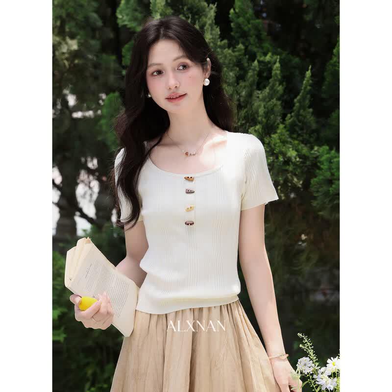 Women s Light Apricot Short Sleeve Knit T-Shirt M