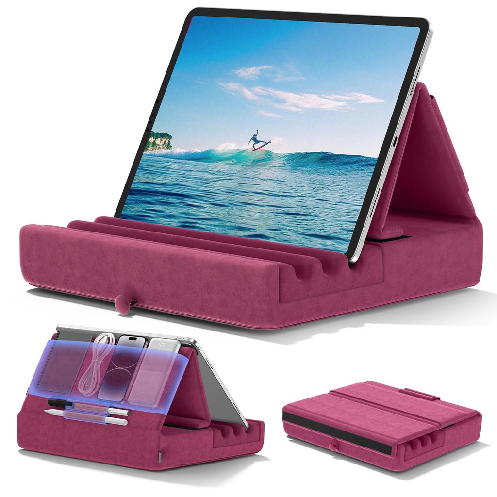 Tablet Pillow Holder Foldable Stand For Lap Bed And Desk Tablet Soft Pad Dock With Pocket & Stylus Mount For IPad Pro
