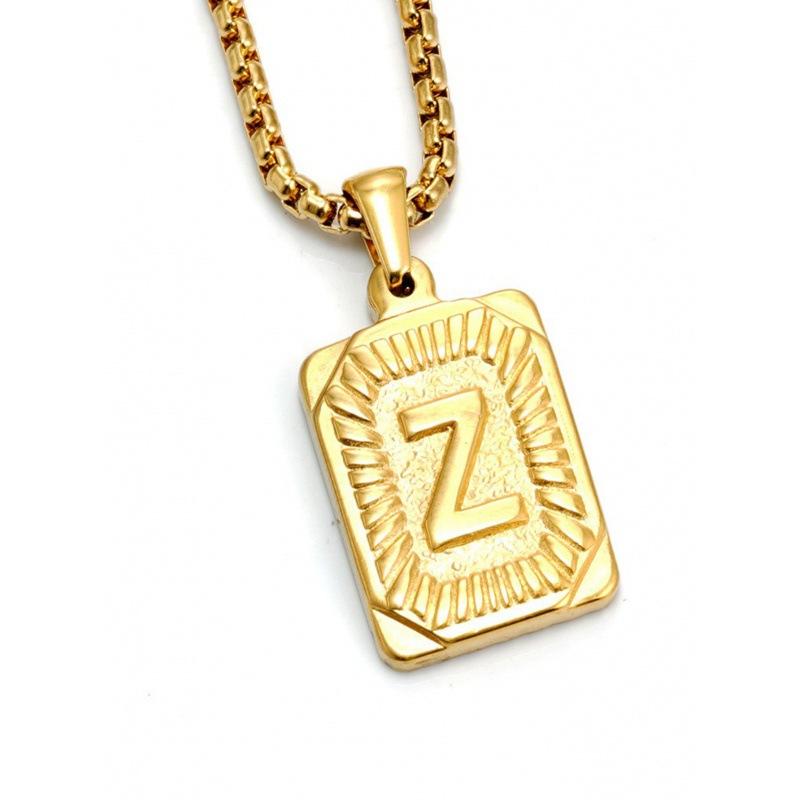 Necklace Jewelry Men's 18K Gold Square Double-sided 26 English Letter Pendant Titanium Steel Necklace