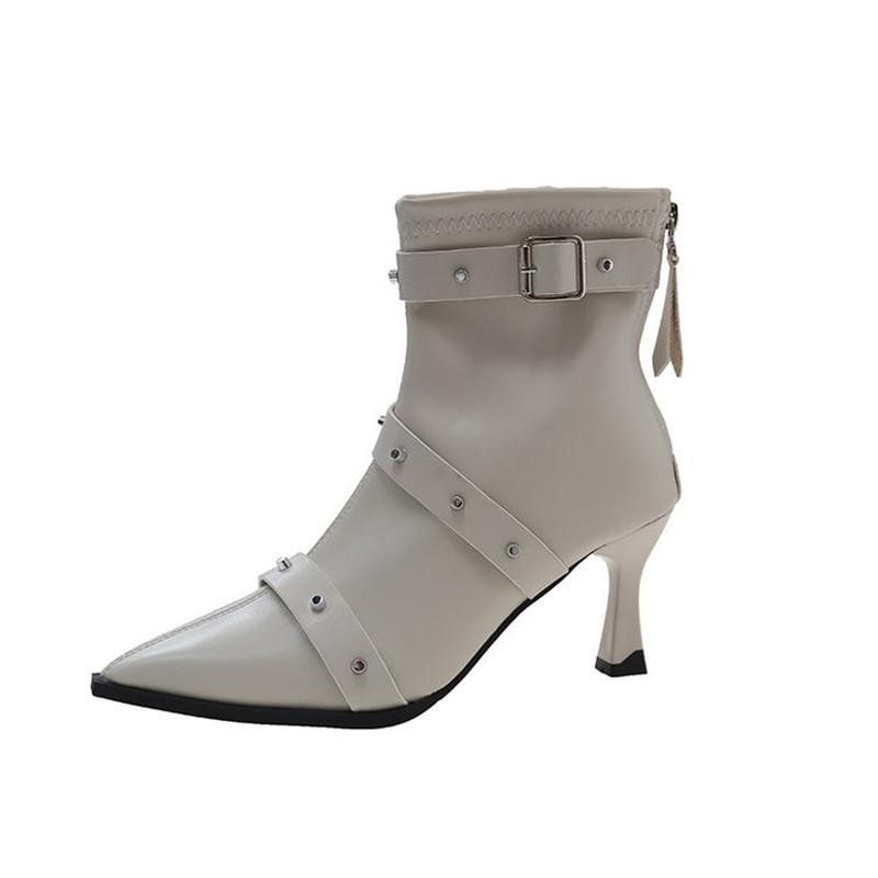 Осенняя и зимняя обувь больших размеров удобные на тонком каблуке с острым носком короткие на высоком каблуке женские сапоги 35 белый 2739₽