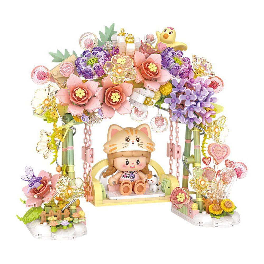 

Romantic Flower Swing Building Block With Lights Creative DIY Simulation Architecture Building Bricks Toy Gifts For Kids LOZ1352 Spring Fun Swing