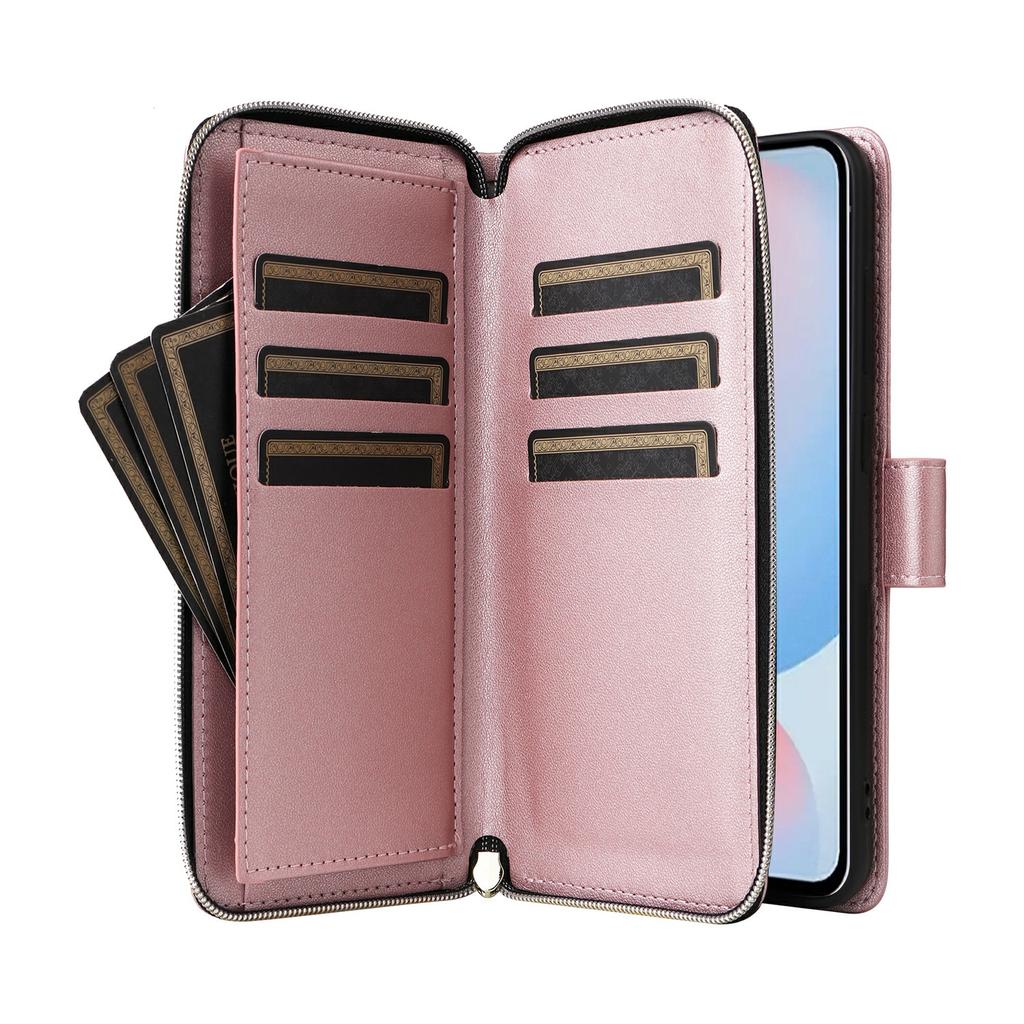 For Samsung Galaxy A57 5G Case 9 Card Slots Zipper Pocket PU Leather Phone Cover with Wrist Strap