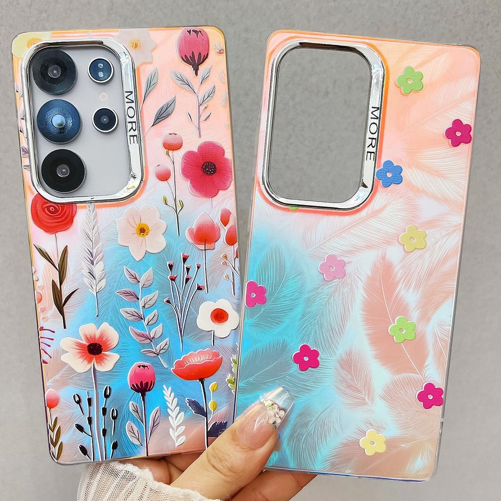 New Electroplated Laser for Apple 16E Mobile Phone Case 15promax Small Floral for Samsung S25Ultra
