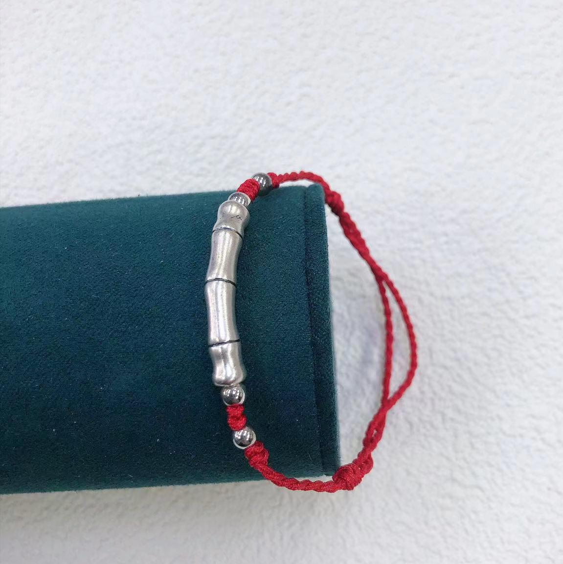 

Bamboo Joint Pure Silver 999 Couple Bracelet with Hand-Woven Red Rope - 2025 Commemorative Gift for Couples Pure Silver