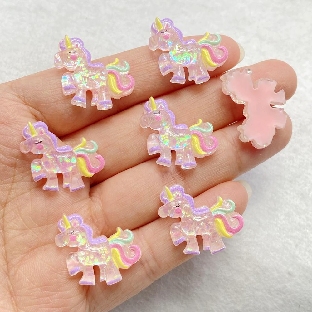 12Pcs Cute Resin Cartoon Shiny Unicorn Flat Back Scrapbooking DIY Jewelry Craft Decoration Accessories