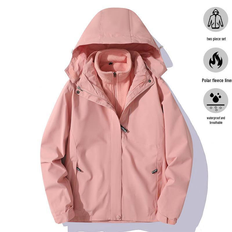 Couples' 3-in-1 Fleece-Lined, Windproof, Short-Sleeve Waterproof Jacket for Autumn/Winter Hiking & Workwear