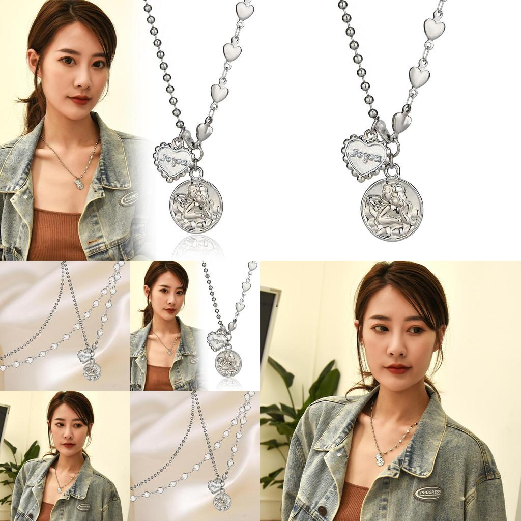 Elegant Korean Style Cupid Heart Titanium Steel Necklace For Unisex Fashion Accessories