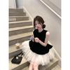 Kumikumi Sweet Style Mesh Patchwork Vest Dress Women Summer French style Fake Two-Piece A- line Skirt Pettiskirt