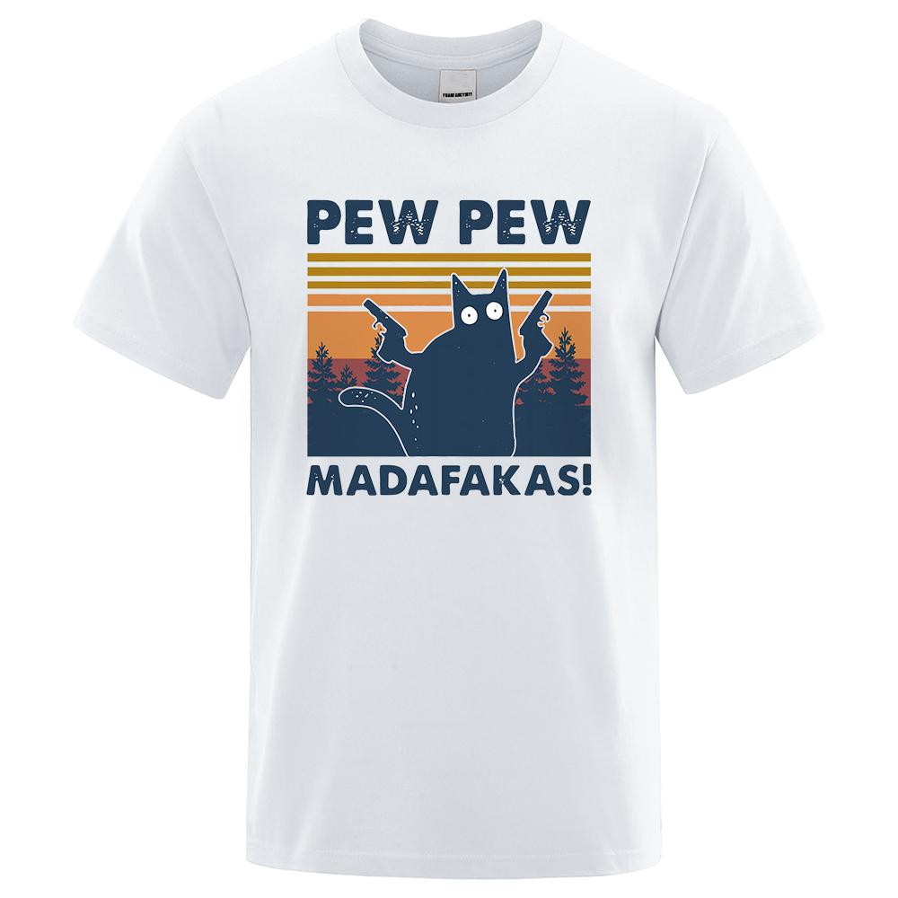 Pew Pew Madafakas Funny Street Cartoons Printed Male Tee Clothes Summer Cotton T Shirt O-Neck Hip Hop Men T-Shirt Oversized Tees