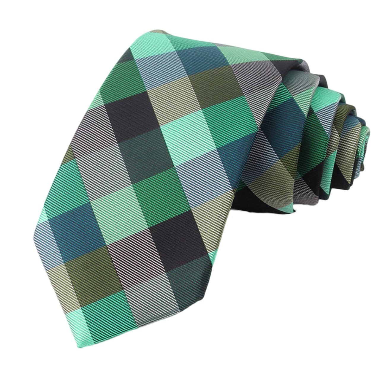 [White Fang] Checkered Polyester Necktie, BusinessCasual, Stylish, Men s NC040 (Green)