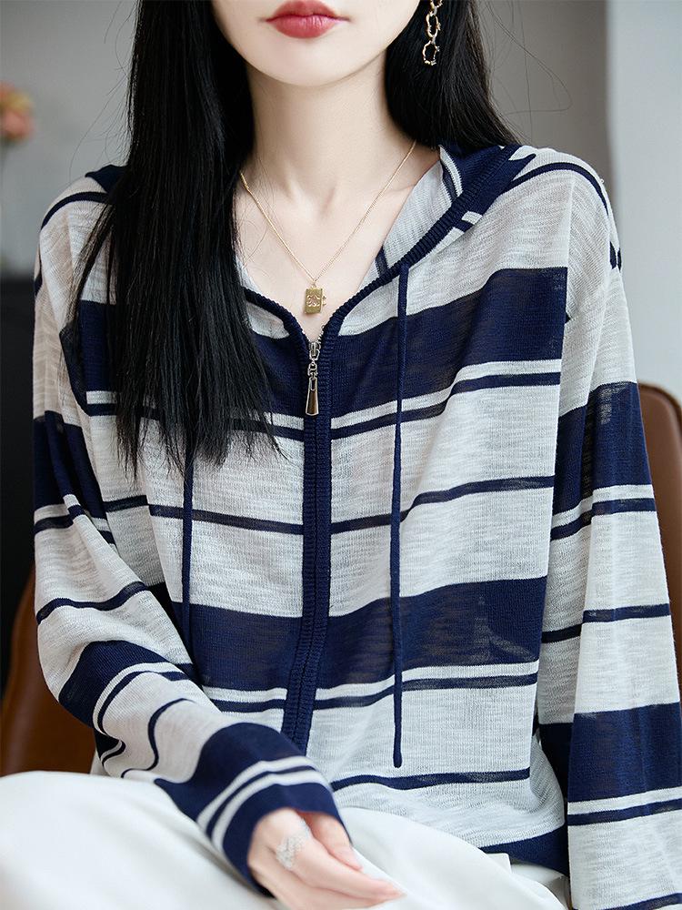 Versatile Plus Size Striped Knit Hooded Cardigan for Women - Early Autumn & Spring Fashion