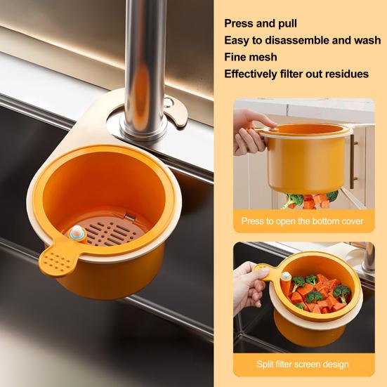 Kitchen Sink Drain Basket Sponge Holder Easy to Install Universal High-Efficiency Filter System Automatic Dumping Sink Strainer Basket