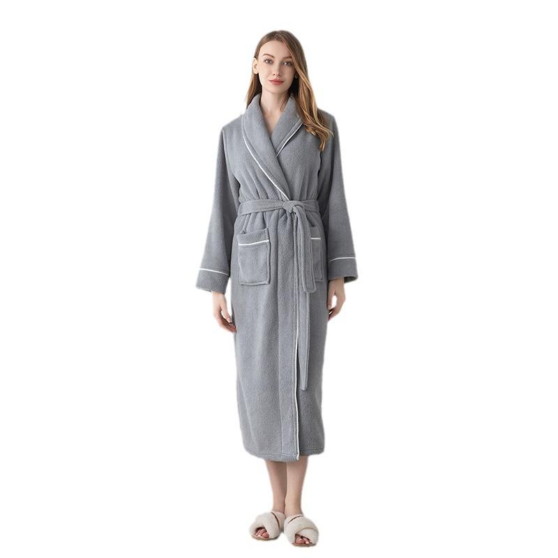 Velvet & Fleece Couple Pajamas: Unisex Long Bathrobe for Autumn/Winter