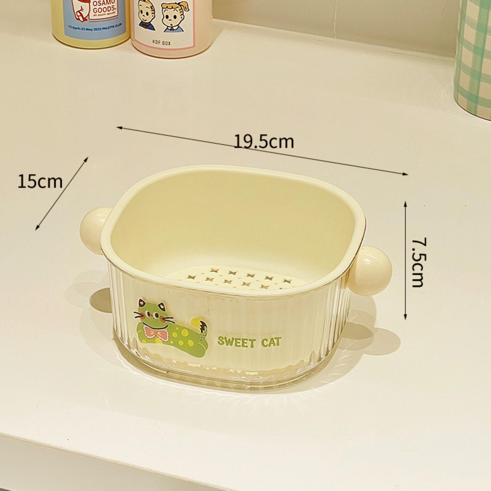 

Double Layer Draining Basket Small Size Kitchen Vegetable Fruit Washing Colander Strainer with Handle and Stand for Household Use One Size бежевый