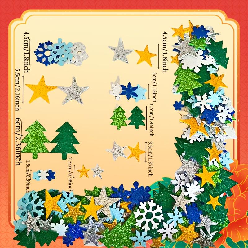 300pcs Self-Adhesive Glitter Foam Stickers for Christmas , Snowflakes & Pine Trees, No Residue, Vibrant Colors for Windows