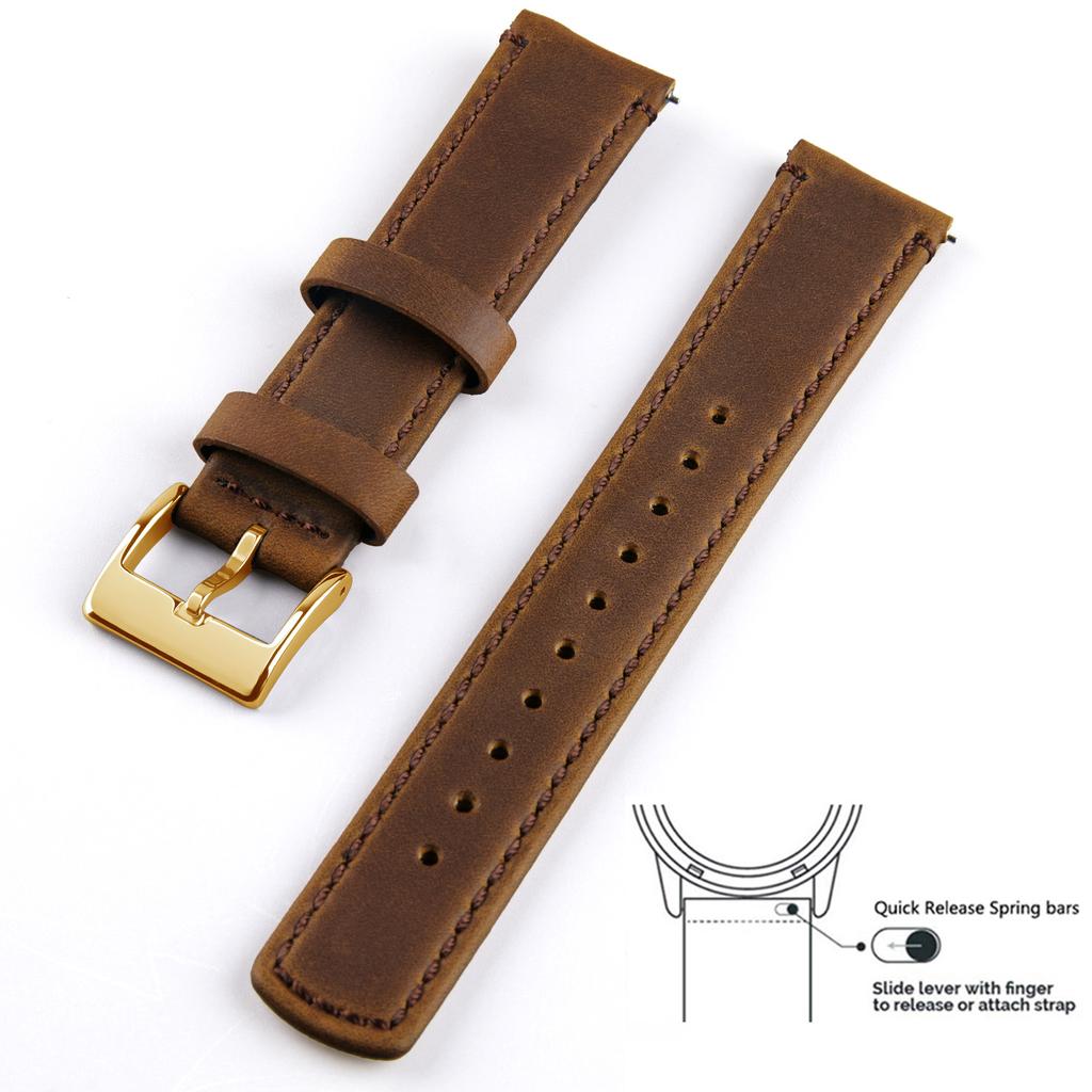 Genuine Leather Top Grain Watch Band, Quick Release 20mm/22mm Watch Strap, Fits Samsung Galaxy Watch, Men and Women Watch band