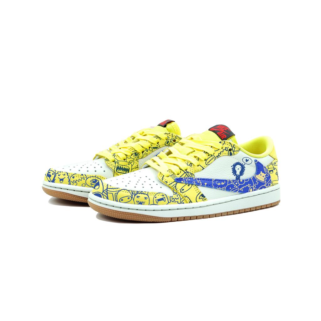 Travis Scott X Jordan Air Jordan 1 Chaussures de Basketball Vintage Unisexes Basse Bleu Jaune DZ4137-700(Équipe-2.0)