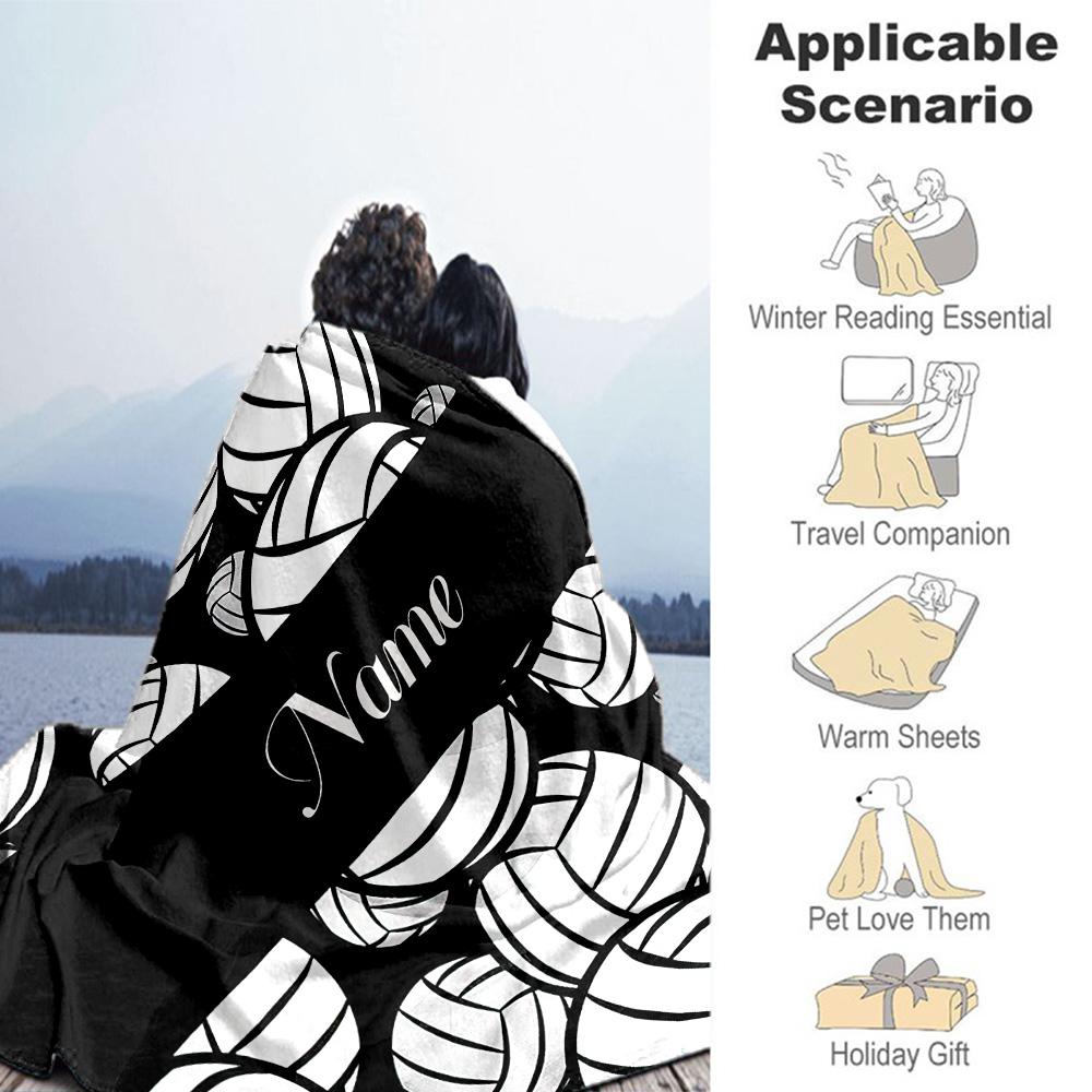 Black White Volleyball Customize Text Blanket Cozy Personalized Blanket Soft Warm Cozy Suitable for Livingroom Bed Office Chair Living Room