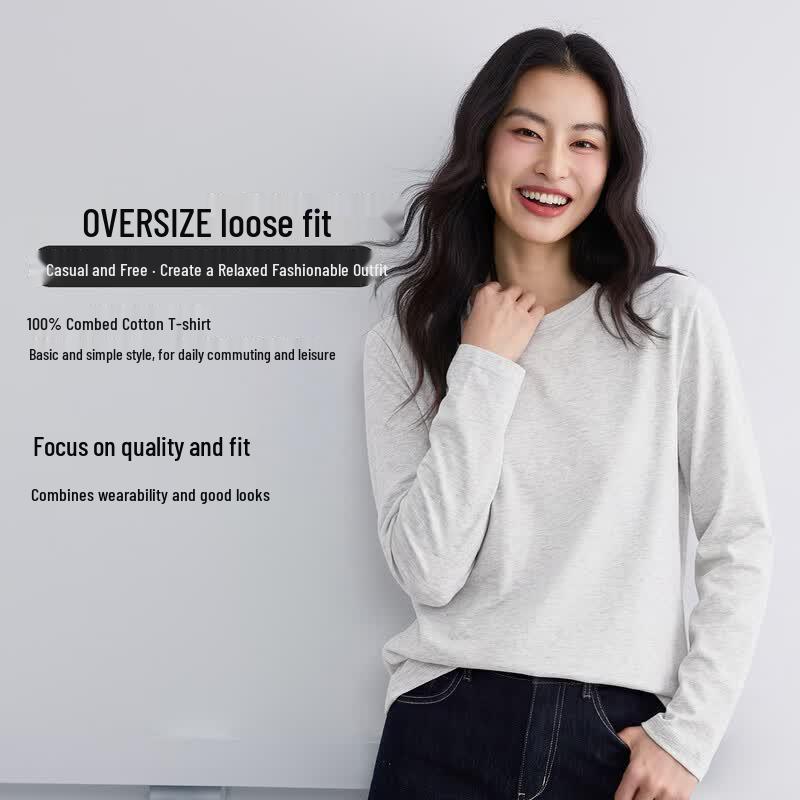 MINISO Women's Loose Fit Long-Sleeve Cotton T-Shirt