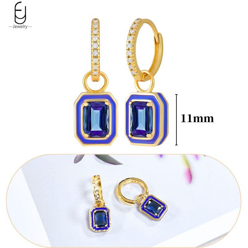 925 Silver Ear Buckles Fashion Hoop Earrings Dark Blue Crystal Pendant Gold Earrings High Women's Jewelry Luxury Gifts