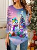 Women's Loose Round Neck Three Quarter Sleeve Tee 3D Christmas Pattern Ideal Halloween and Christmas Gift