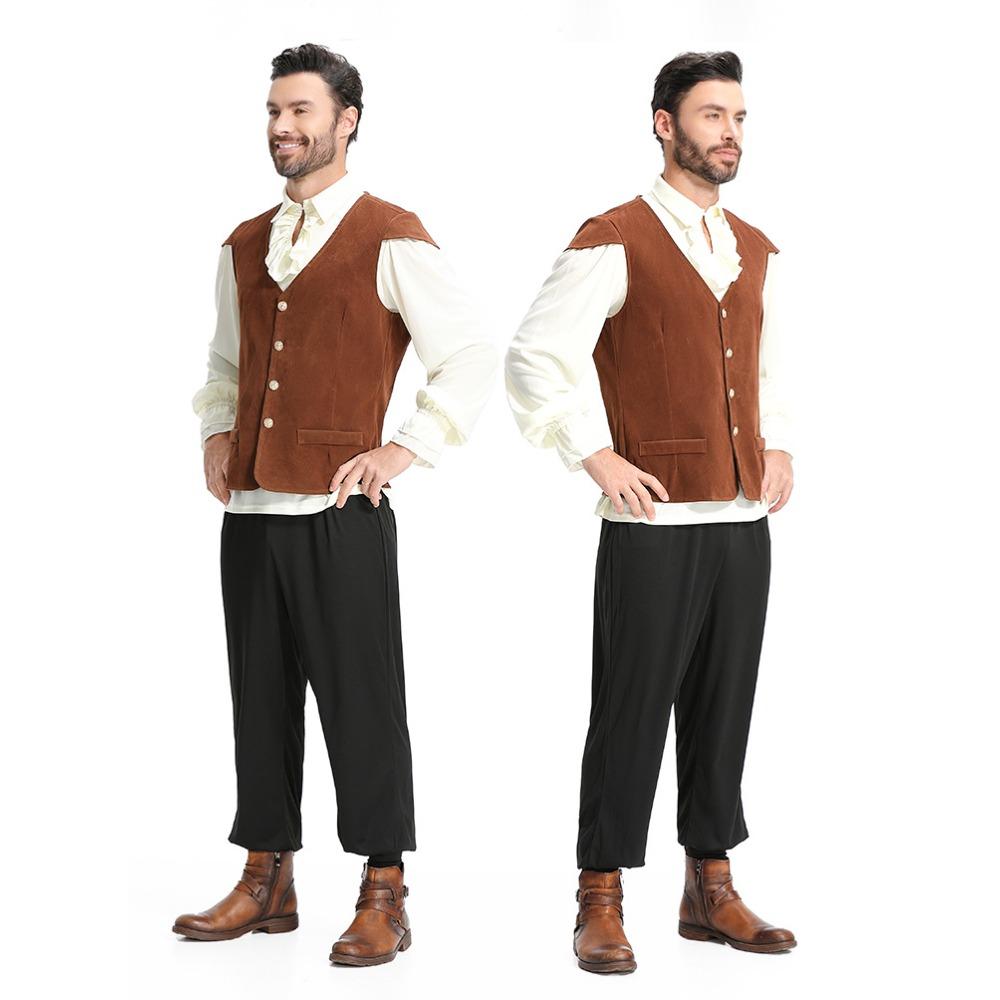 Adult Men Vampire Renaissance Pirate Knight Vest T Shirt Pants Set Halloween Cosplay Costumes Role Play Outfit