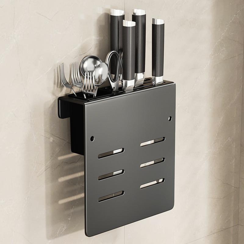 Стойка для хранения кухонных ножей, многофункциональная настенная стойка для хранения инструментов, интегрированная стойка для кухонных ножей, держатель для палочек для еды чёрный