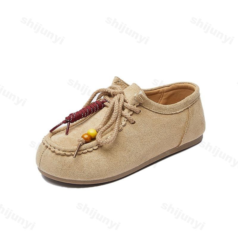 Loafers Shoes for Women Full Coverage Fashion Beaded Comfortable Flat Shoes Casual Lace Up Vintage Slip On Shoes Zapatos Cómodos