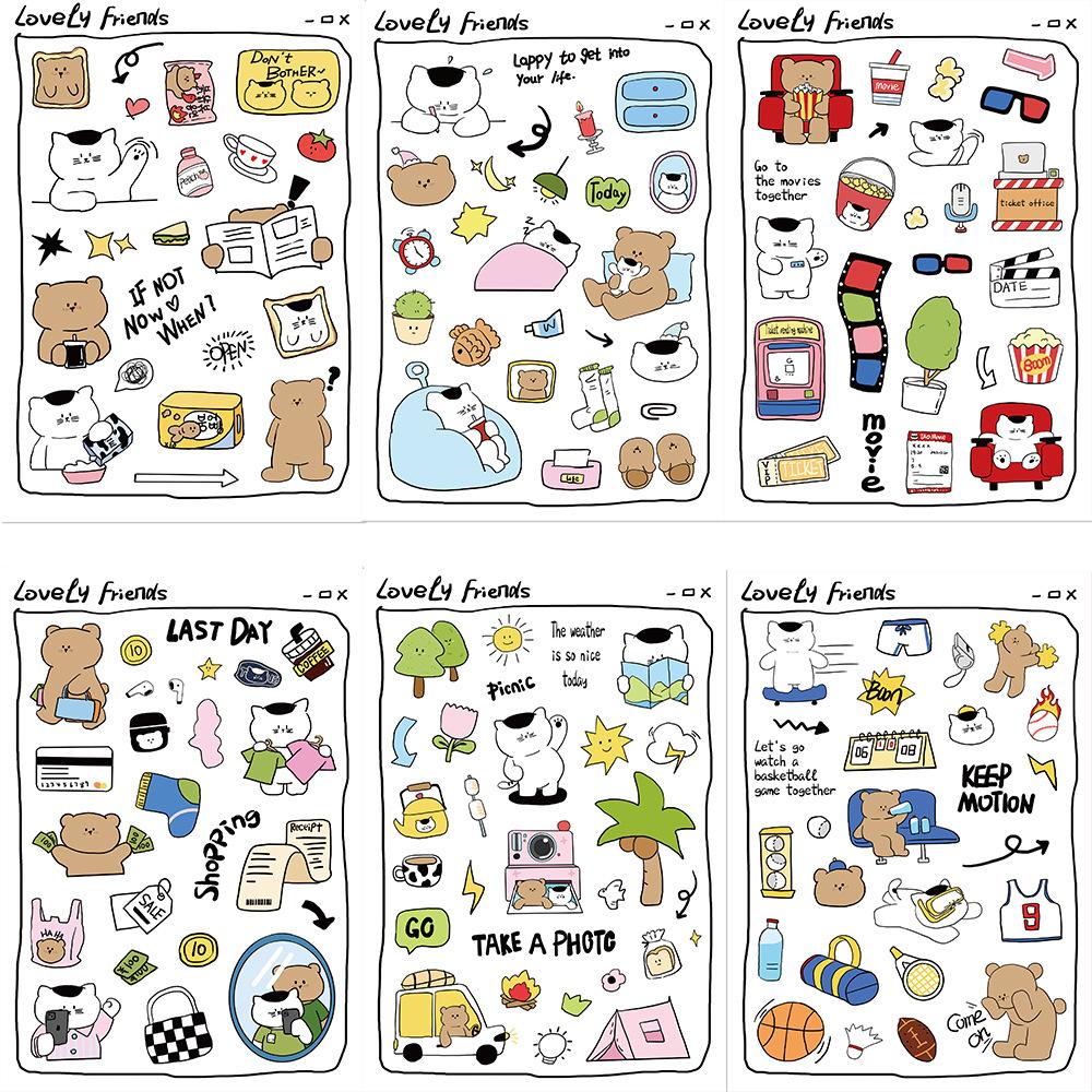 

8 Models When The Little Bear Meets The Catgu Card Sticker DIY Hand Account Small Card Mobile Phone Case Decoration Korean Ins