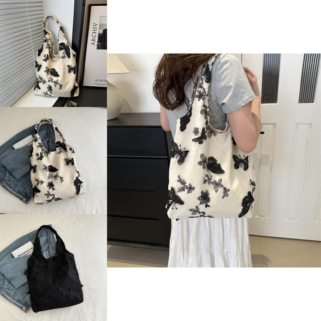 Stylish Black Canvas Tote Bag For Women 2024 Summer Fashion Large Capacity Trendy Design