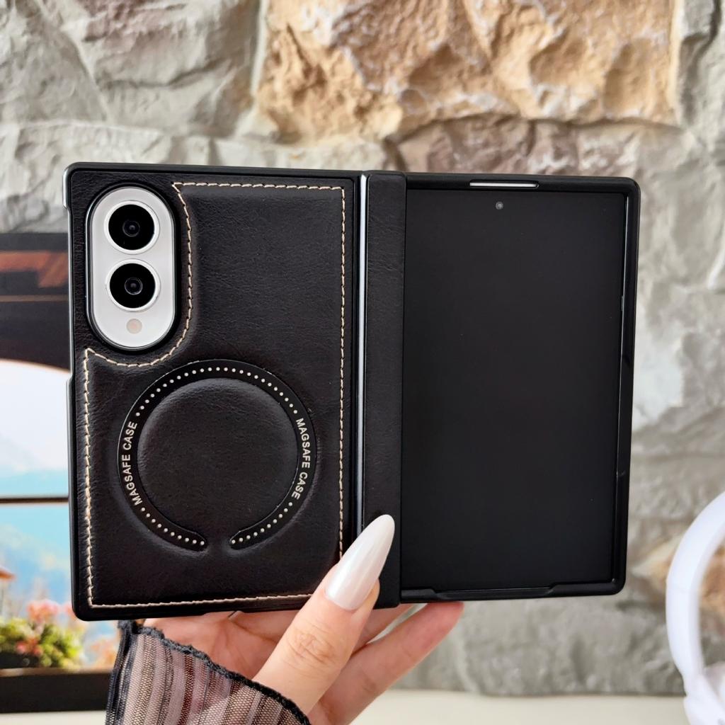 Crazy Horse Pattern Leather Magnetic Case for iPhone Duo 18 Fold Wide Samsung Z Flod 8Utral 7 6 5 Shockproof for Magsafe Central Axis Protection