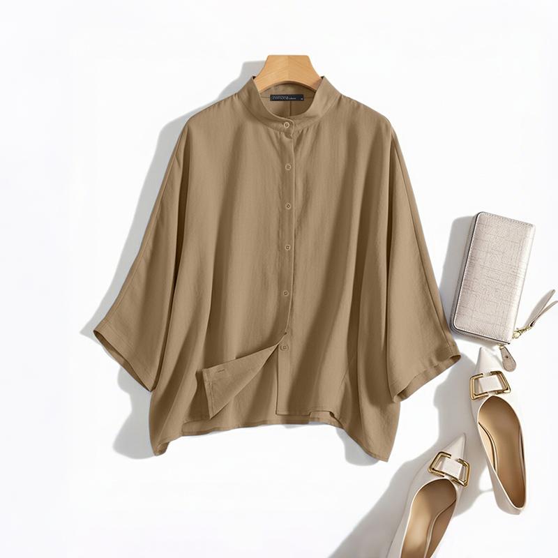 ZANZEA Women Casual Round Neck Solid Color Loose Long Sleeve Cotton Blouse