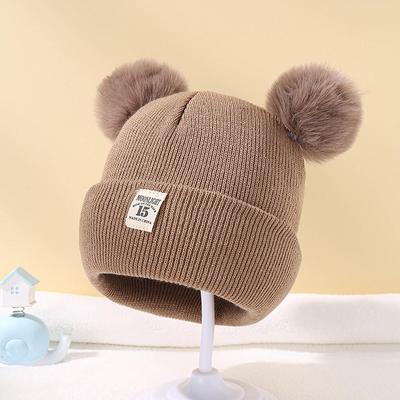 Niedliche Wintermütze aus einfarbiger Wolle, gestrickte Mütze, Bebe, Neugeborenes, Babymütze, Pompom für Kinder, Jungen, Mädchen, warme Mütze
