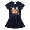 Summer Girls' Cartoon Raglan Short Sleeve Pleated Dress with Ruffle Skirt