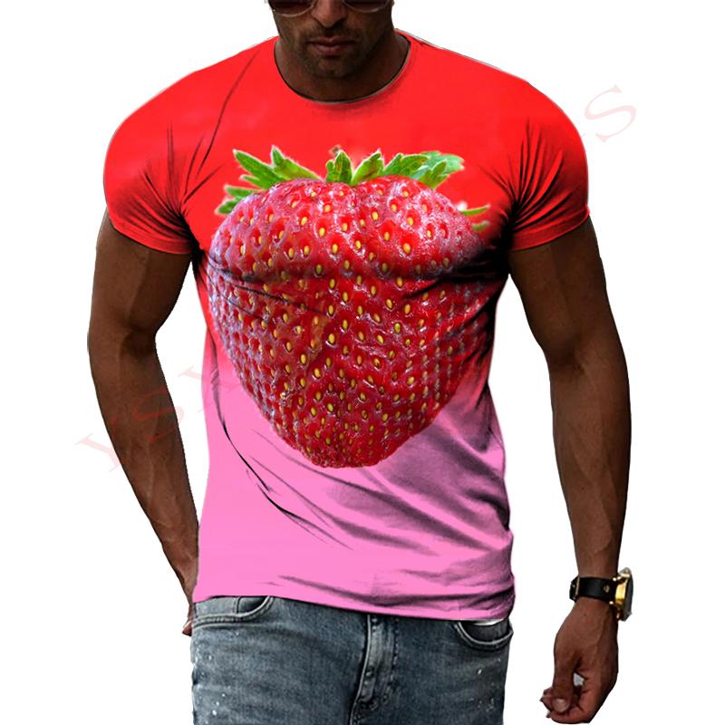 Summer Round Neck 3D Fun Fruit Pattern Print Top Fashionable Casual Short Sleeved Men's T-shirts