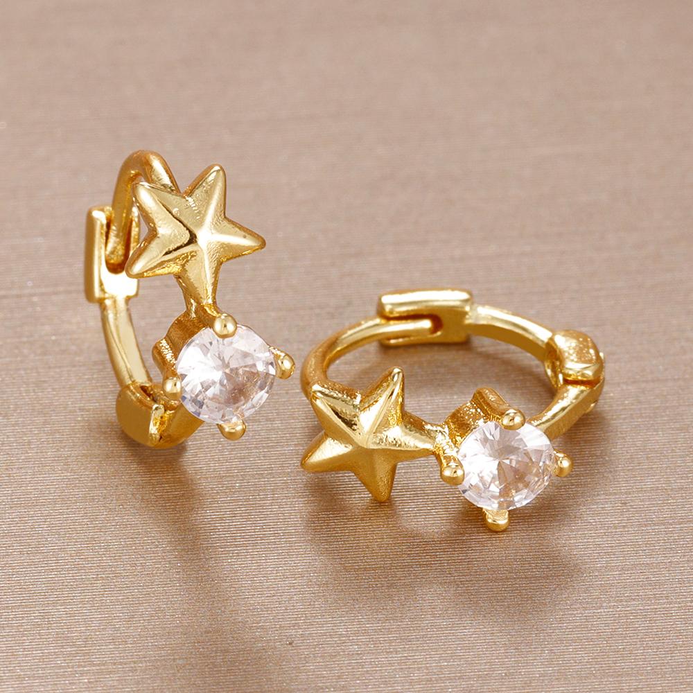 2PCS Sparkling Zircon Geometric Pentagram Hoop Earrings Popular Jewelry Accessories Women Engagement Birthday Jewelry Gift