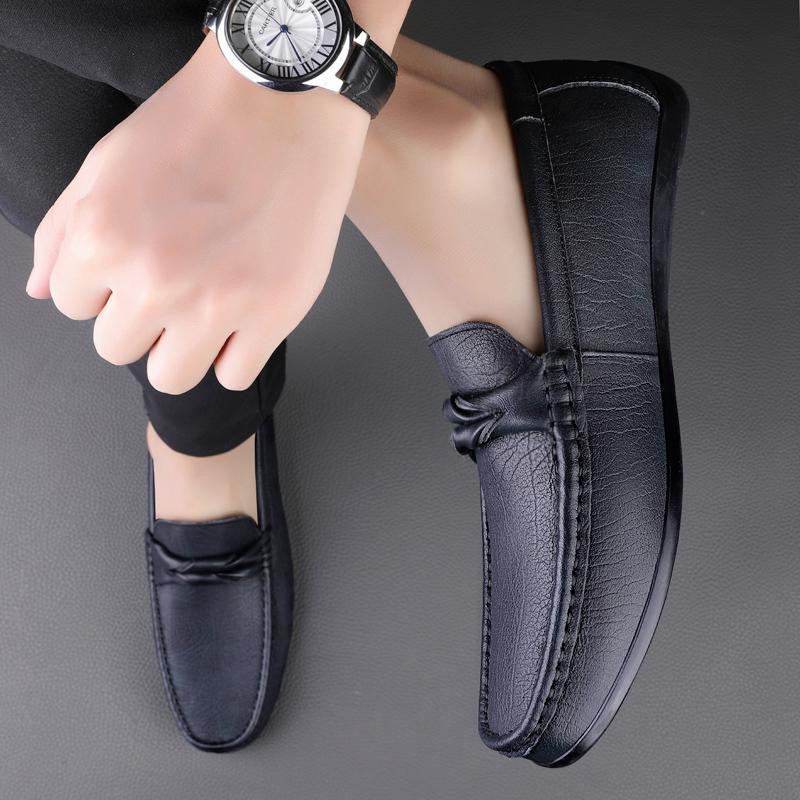 Fashion Spring New Men Comfortable Top Layer Cowhide Soft Sole Anti Slip Bean Shoes Fashion Brand Men Business Breathable Casual Loafers