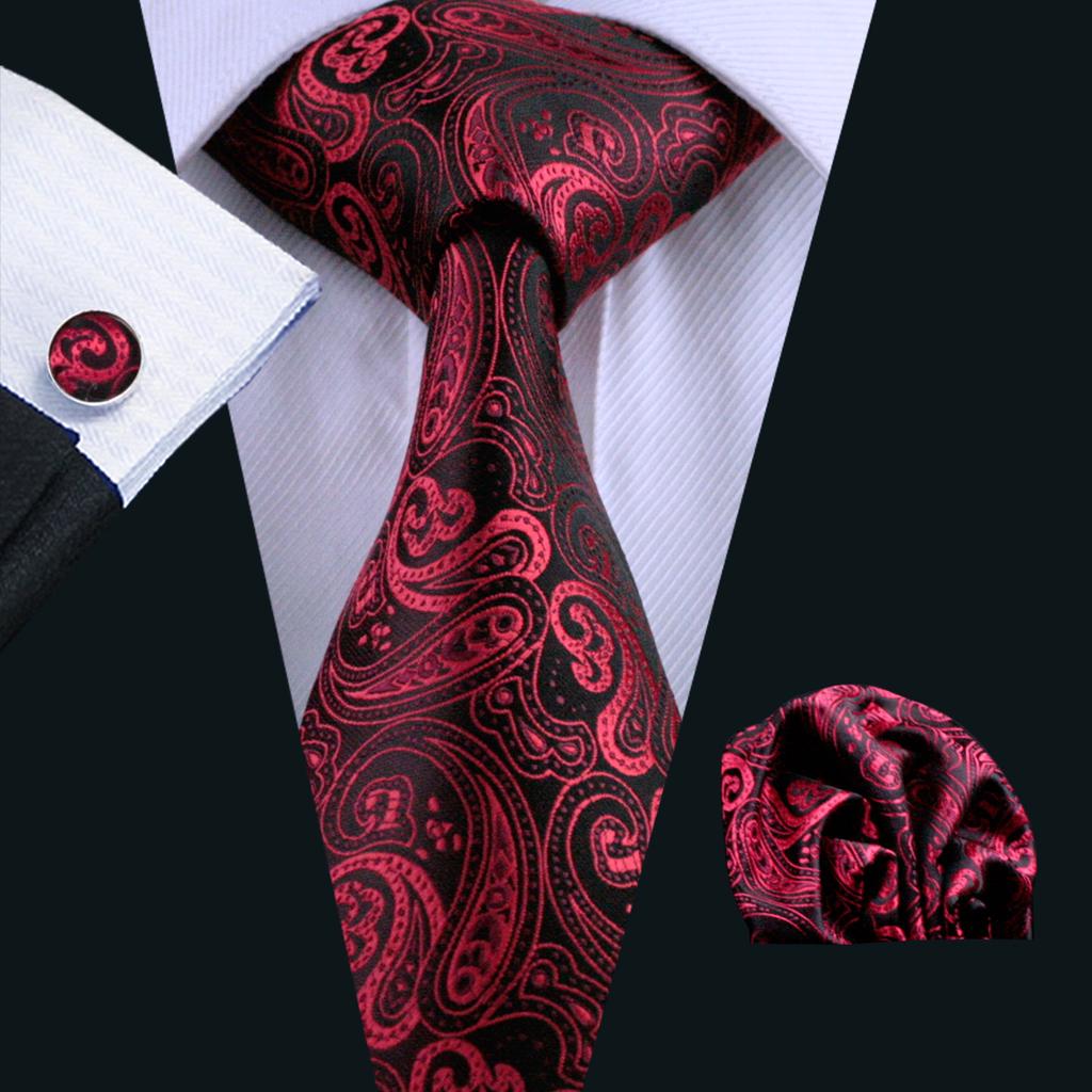 New Fashion Mens Accessory Silk Tie Set Necktie Pocket Square Cufflinks Set