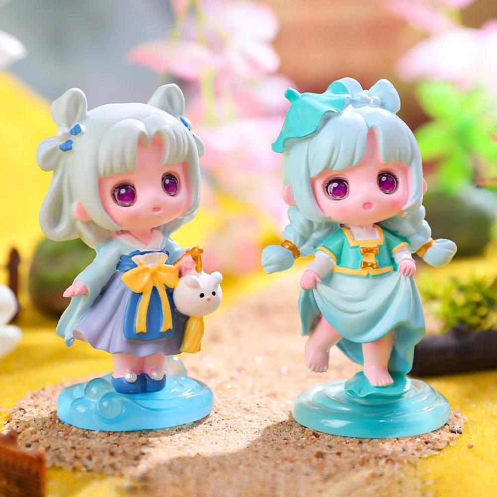 Colorful Bunny Series Model Toy Cartoon Ancient Costume Girl Doll  Desktop Ornament