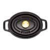 Staub Pico Cocotte Black Enameled Pot with Oval Brater Stylish Pico Kitchen Oval, 15cm, (Product Number 1101525/40509-478-0) - Handles, Black.