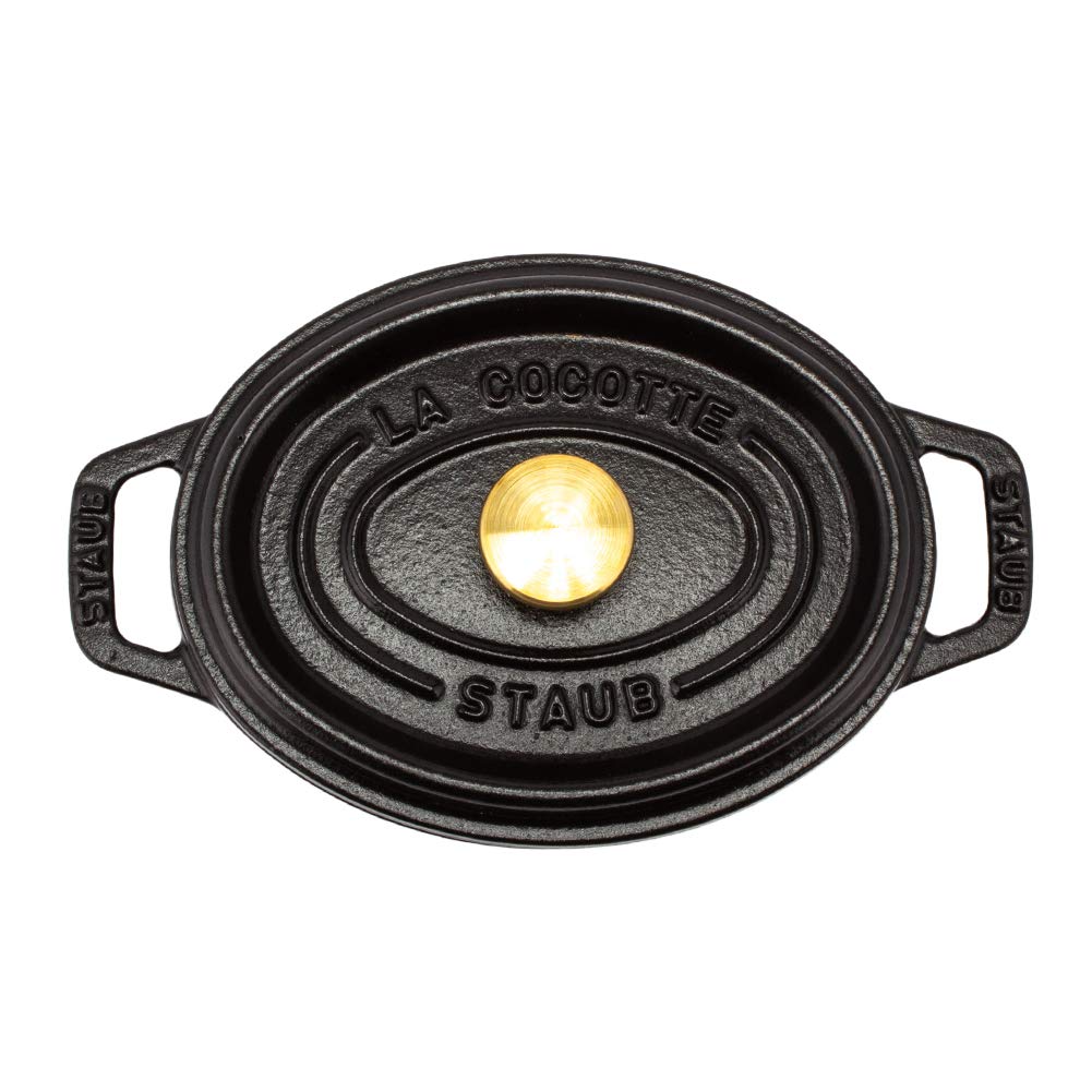 Staub Pico Cocotte Black Enameled Pot with Oval Brater Stylish Pico Kitchen Oval, 15cm, (Product Number 1101525/40509-478-0) - Handles, Black.