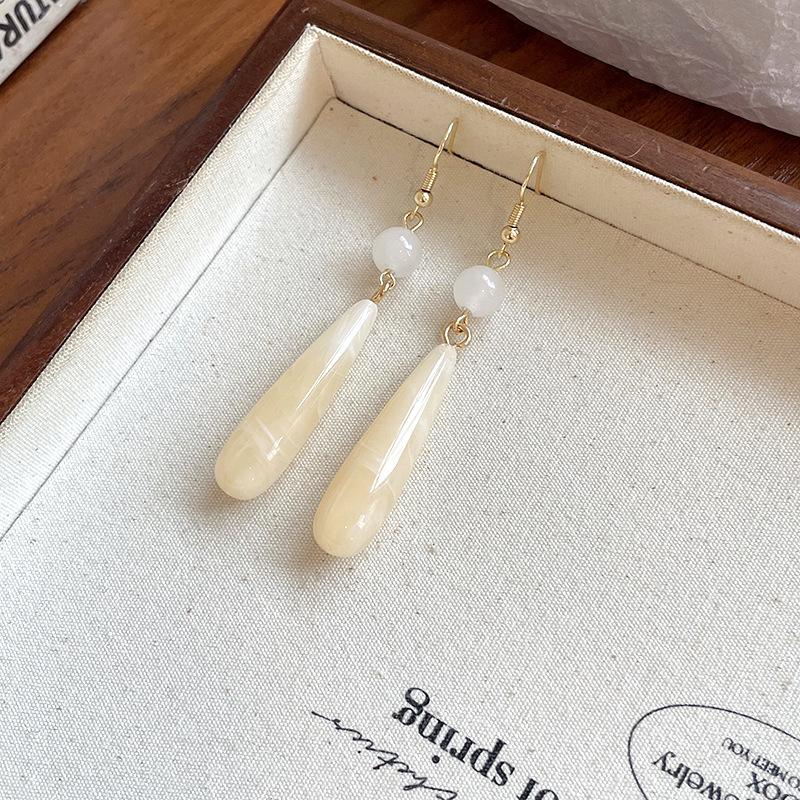 New Chinese-style smudged agate water drop ear hook, simple and advanced earrings, versatile and exquisite temperament, national style trend earrings