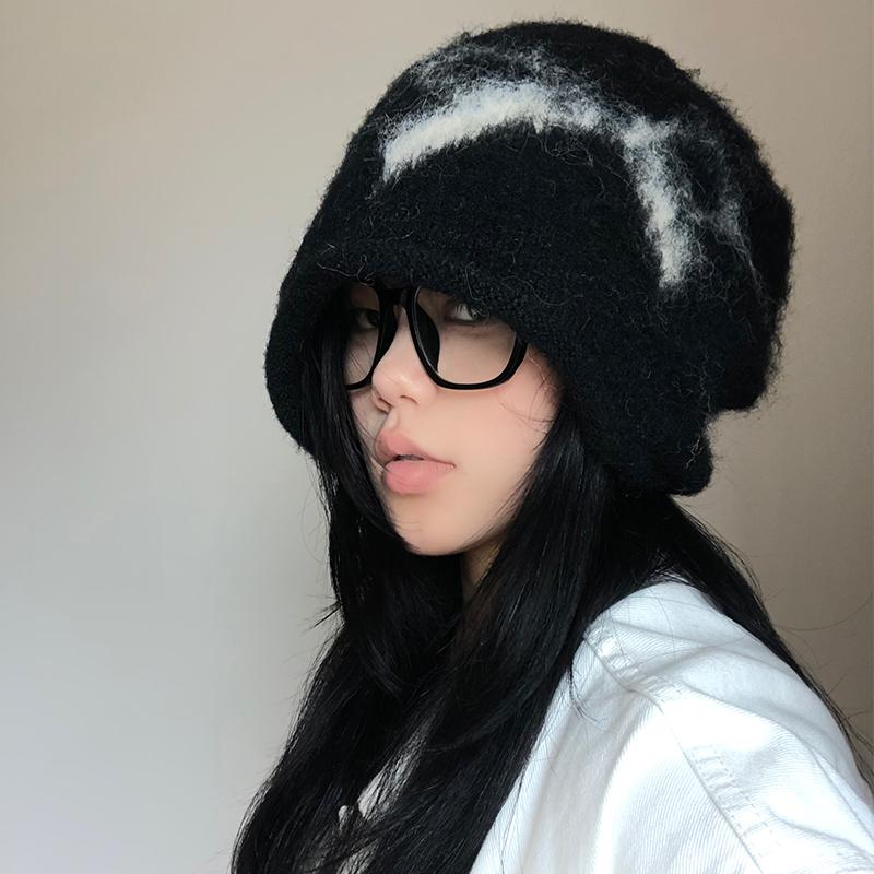Korean Retro Bow Slouchy Knit Beanie with Ear Protection for Women