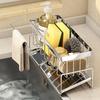 Bathroom Sink Storage Rack Metal Drain Rack with Cutlery Container Dishwashing Sponge Holder Kitchen Countertop Storage Shelf