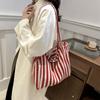 New Korean Version Retro Literary Handbag Simple Small Fresh Striped Canvas Bag Casual Large Capacity Single-shoulder Women's Bag