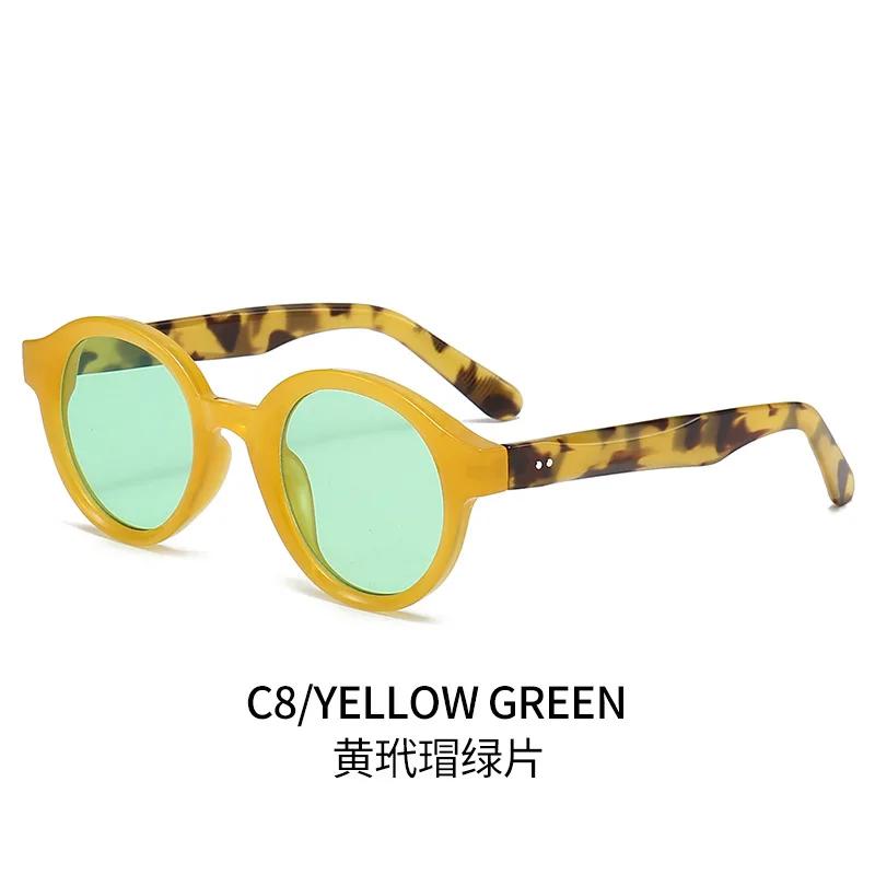 Nieuwste Ronde Zonnebril Dames Stijlvol Helder Oceaanblauw Roze Verloop Lens Zonneklep UV Bescherming 400 Heren Retro Klinknagels Zonneklep Gafas De Sol
